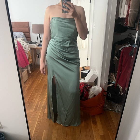Azazie Elegant Strapless Green Dress - Picture 1 of 4